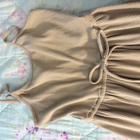 Beige Ribbed Mini Dress - Picture 2 of 5